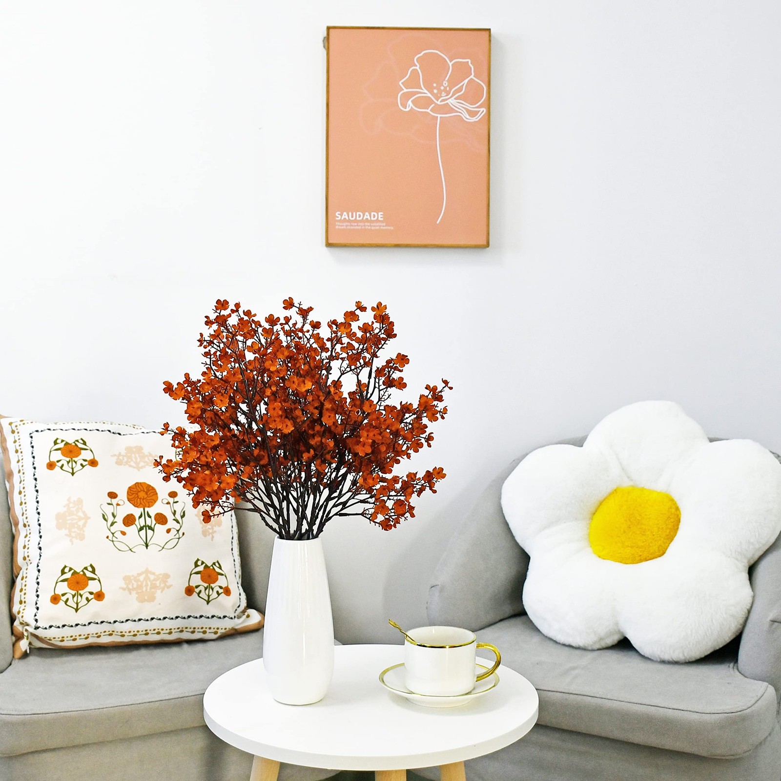 6 PCS Burnt Orange Artificial Babys Breath Silk Gypsophila 18.5 Inch Home Deco