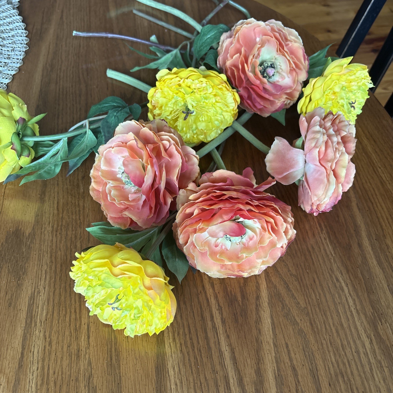 High-End Silk Flowers In Yellow And Orange, 4 Of Each