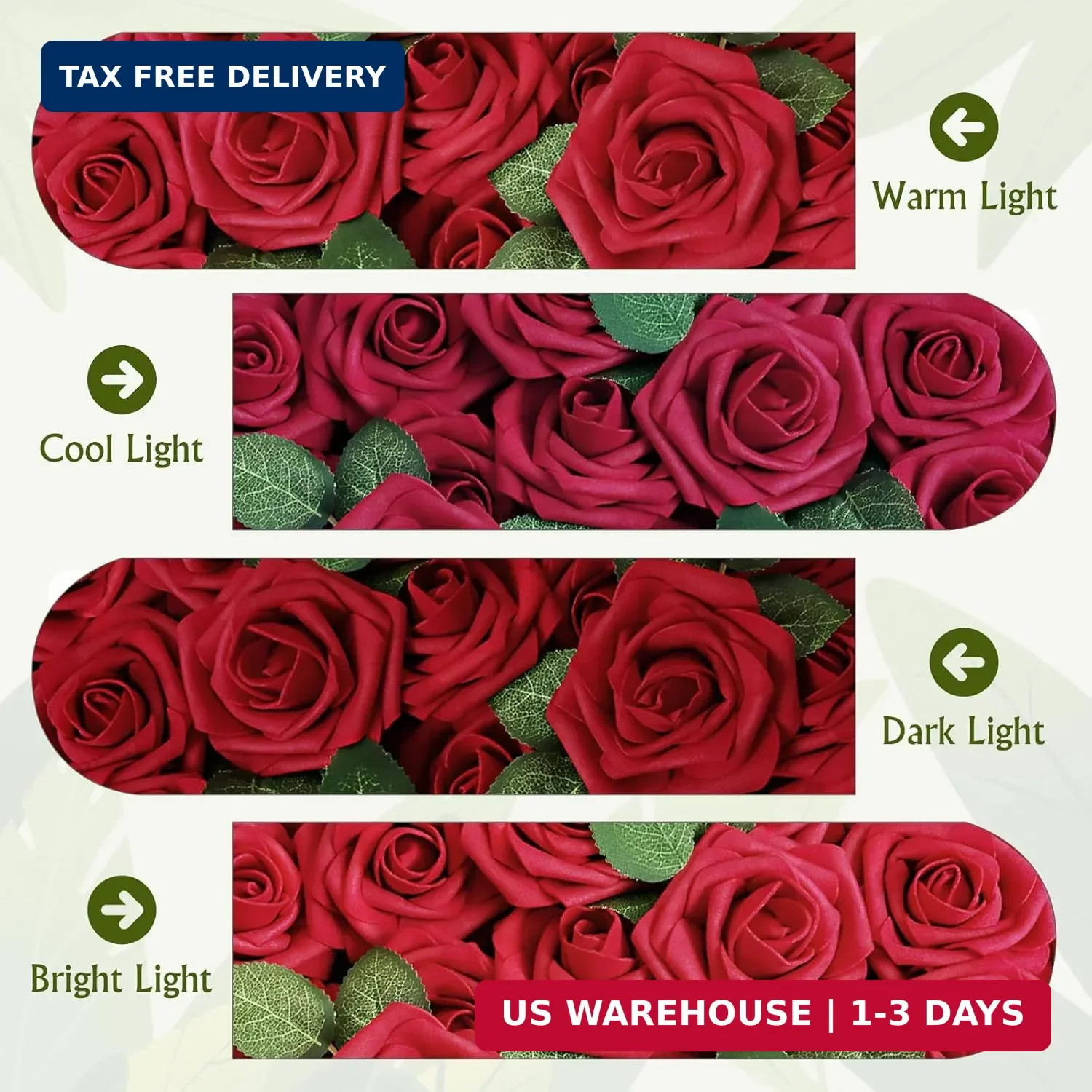 AmyHomie Artificial Flowers Dark Red Rose 25pcs Real Looking Fake Roses w/Stem f