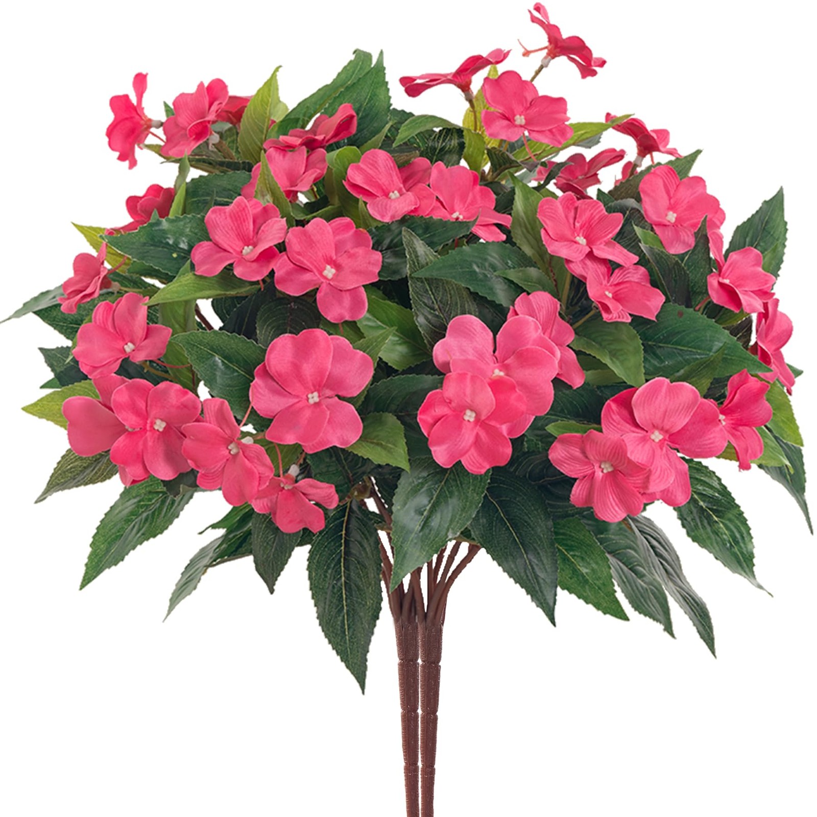 Faux Impatiens Bouquet, Silk Flowers for Outdoor Planters, Balcony Decor, Pink