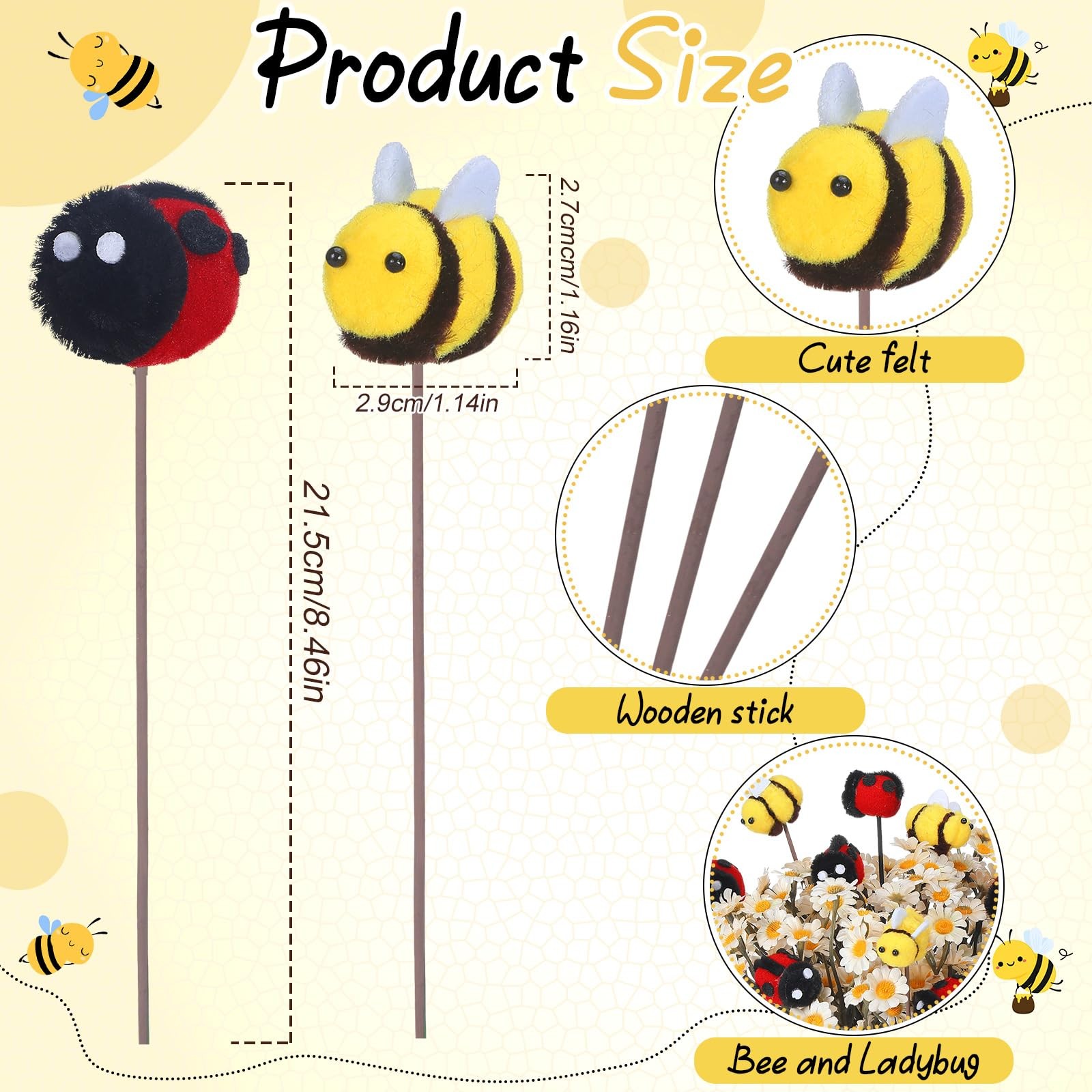 12 Pcs 8.3” Felt Bee and Ladybug Stems for Vase Crafts DIY Decoration Felt 6…