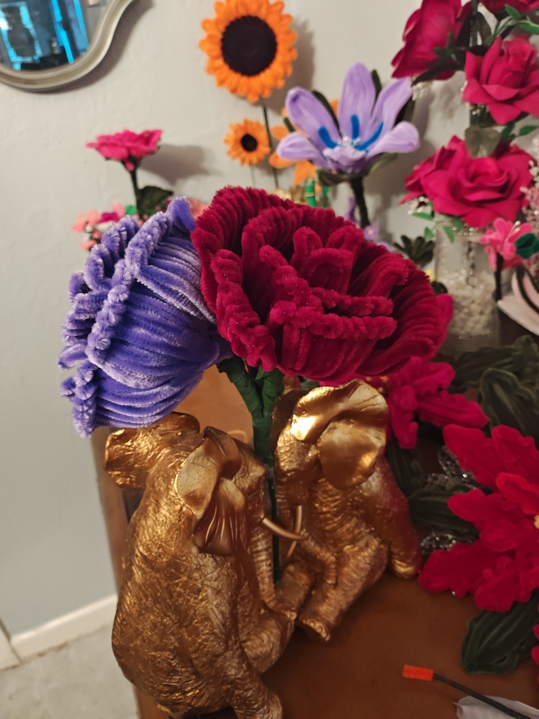 Three Beutifull Roses Floral Two Shades of Purple and A Red Rose