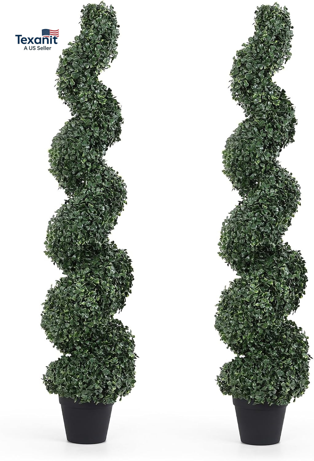 4Ft Spiral Topiary Trees Artificial Outdoor Set of 2 – UV Resistant Faux Boxwood