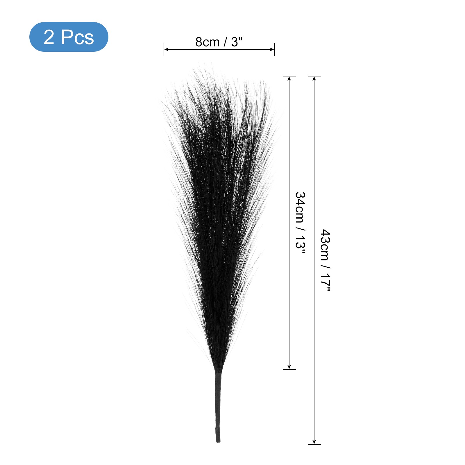2pcs Faux Pampas Grass 17 Inch 10 Stem Artificial Grass for Decor, Black