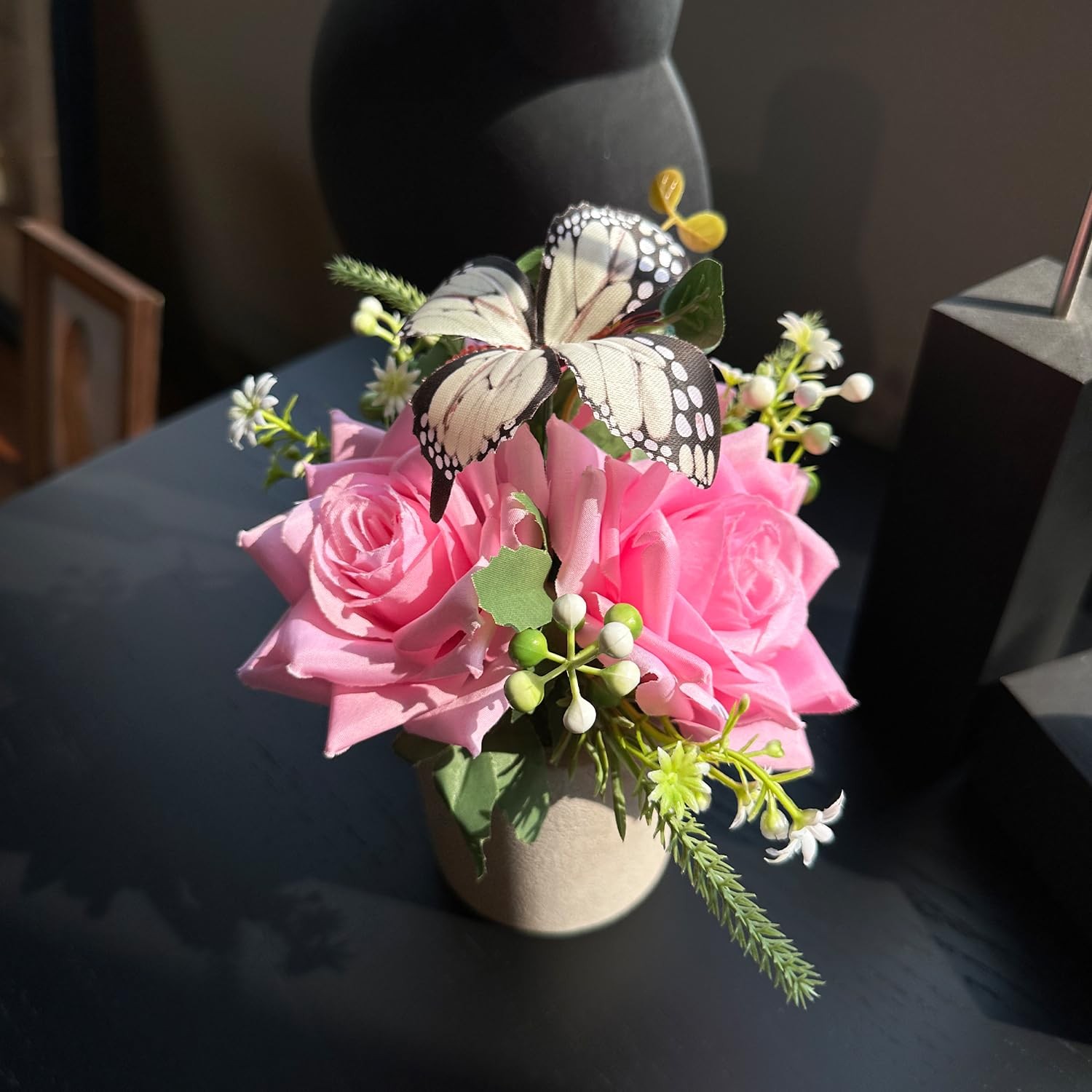 2 Pack Small Artificial Plants in Pots Rose Decor Fake Flowers in Pot Decorat…