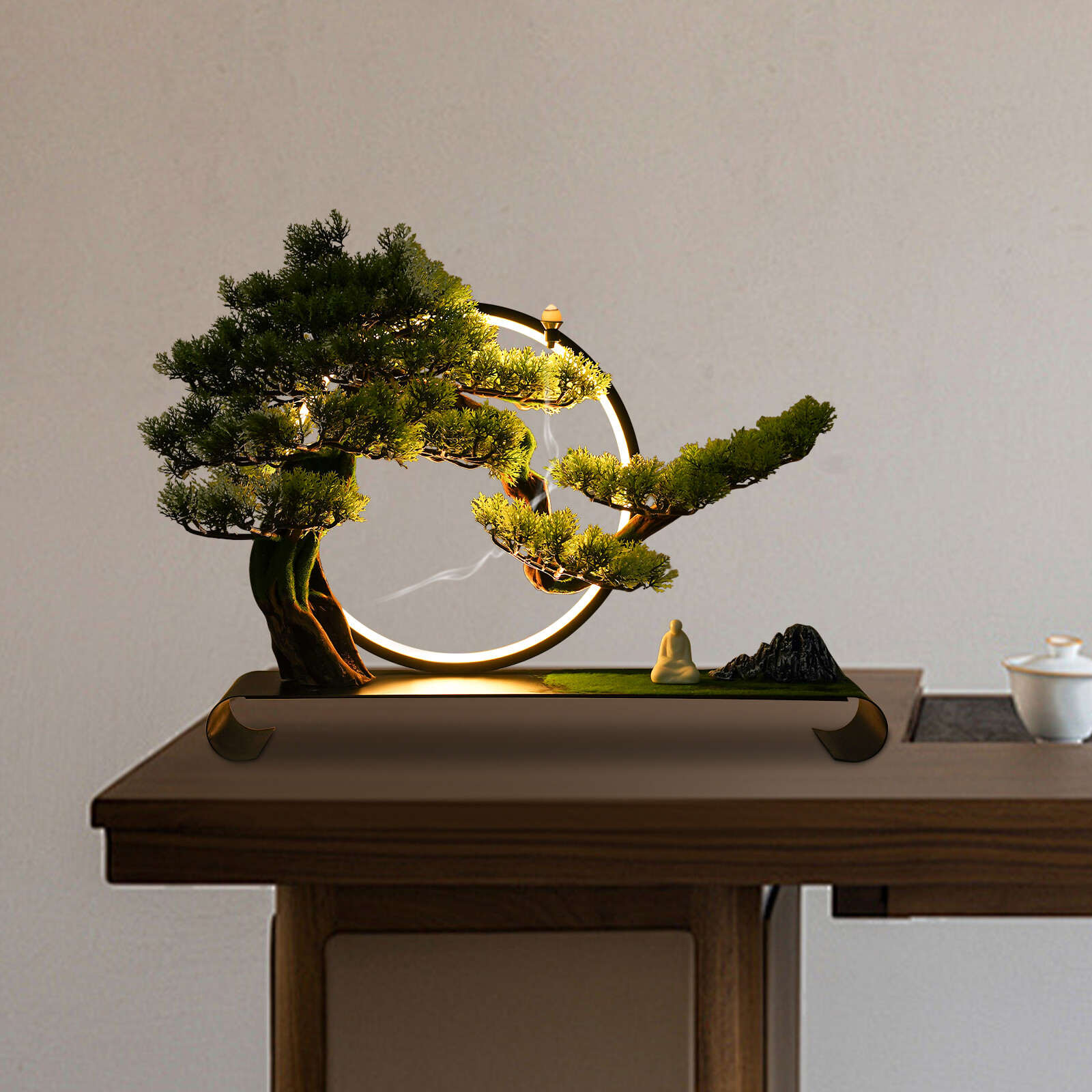 Realistic Simulation Bonsai Artificial Tree with LED Lamp Ring for Home USB 8W