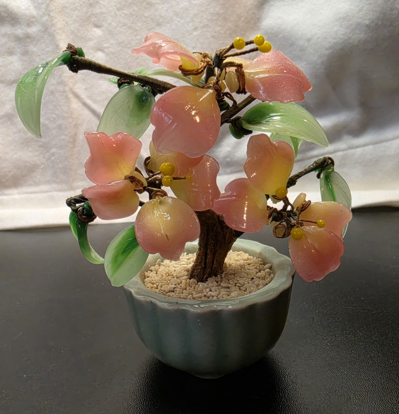 3pc Artificial Bonsai Glass Flower Arrangements in Ceramic Pots, 7in Multicolor