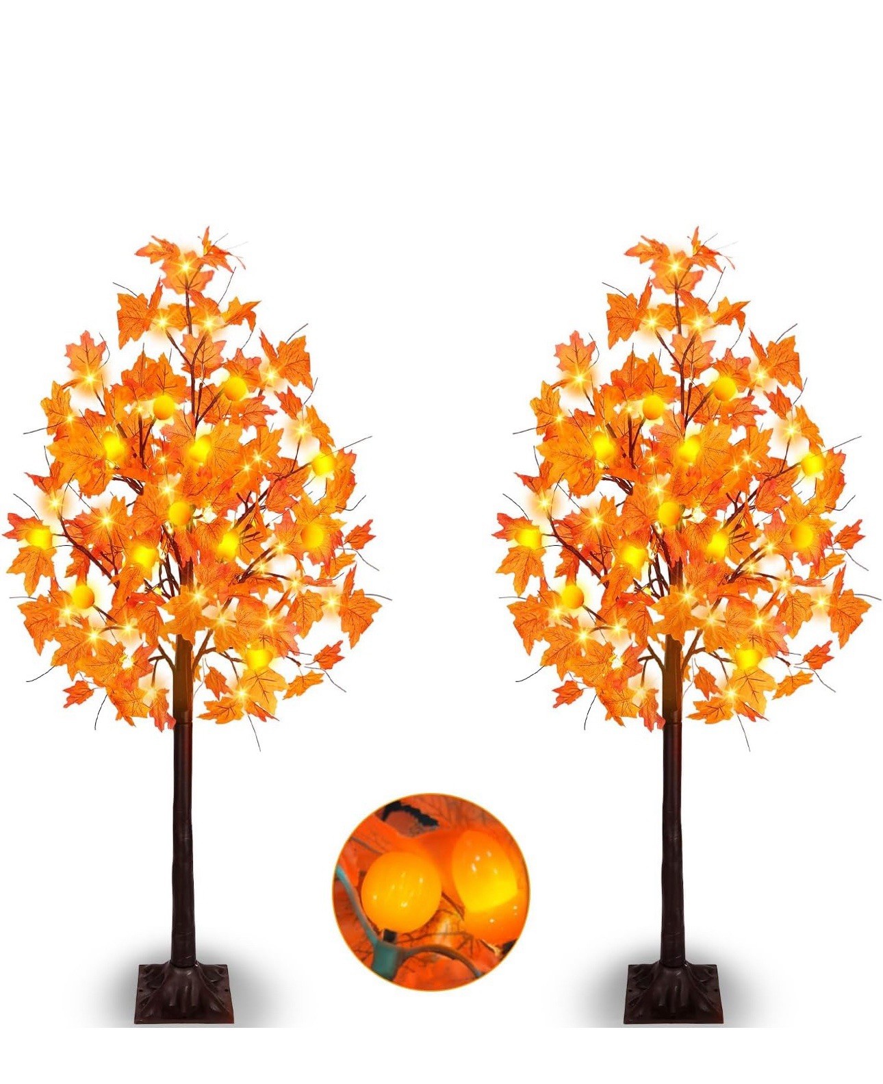 Fall Decor 2 Pack 4 Ft Lighted Maple Tree Thanksgiving Decor 8 Modes 49 Ledlight