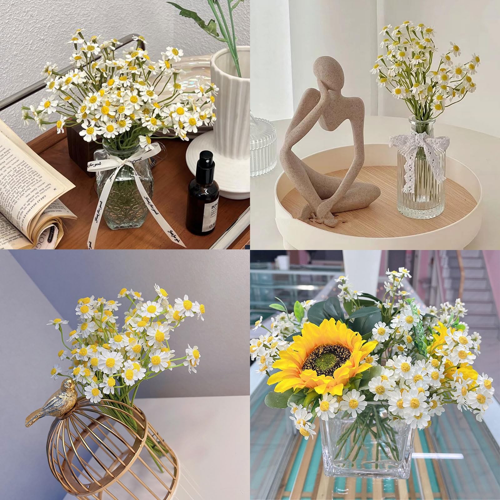 36 PCS Small White Daisy Flowers Artificial 10 Inch Fake Spring Wildflowers