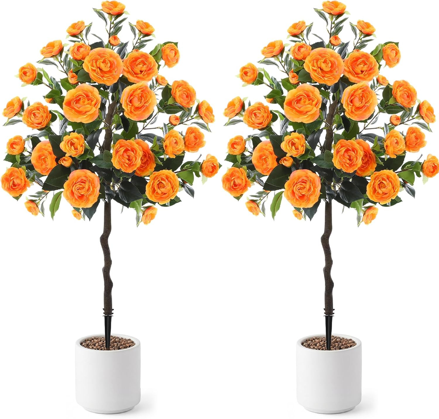 2 Pack 4Ft UV Resistant Faux Camellia Plants for Outdoor Decor, Orange