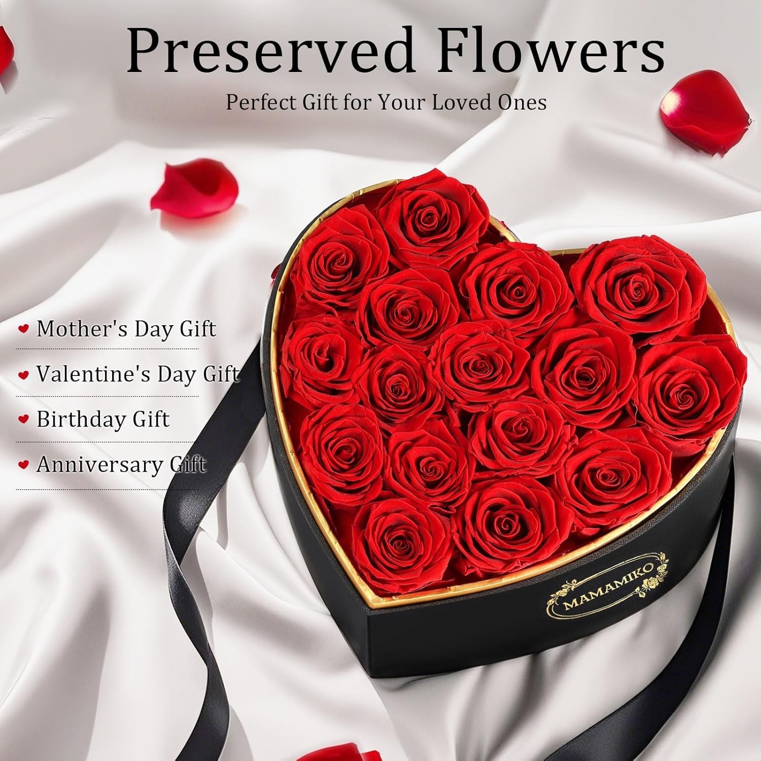 16 Preserved Roses in Heart Shape Gift Box for Her – Forever Flowers for Deli…