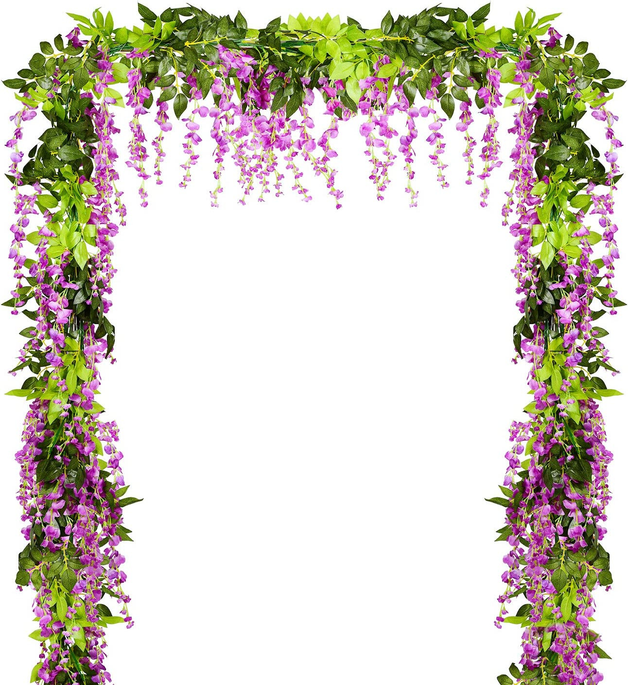 Artificial Wisteria Garland 4 Pcs 28 8ft Silk Hanging Flowers Purplish Red