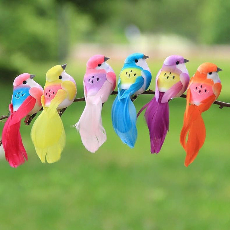 6Pcs Artificial Spring Birds Clip on Colorful Bird for Crafts Tree
