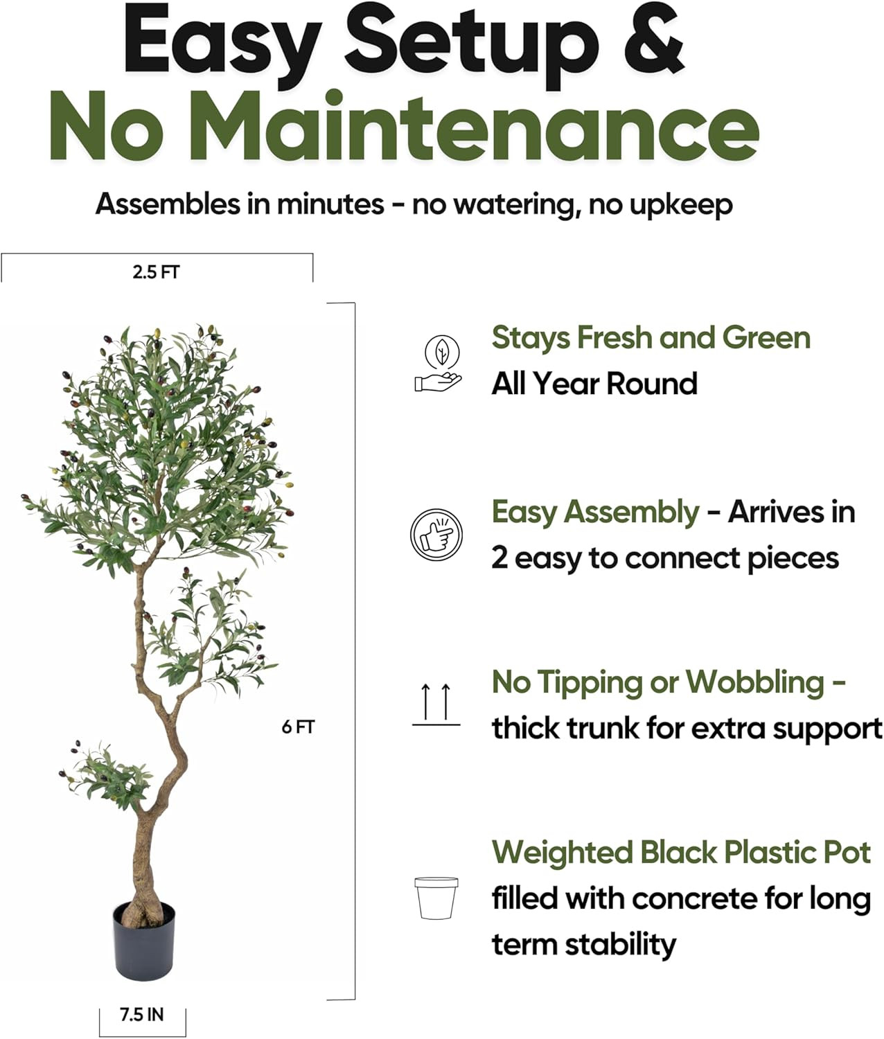 6ft Fake Olive Tree – Realistic Faux Plant for Home & Office Decor