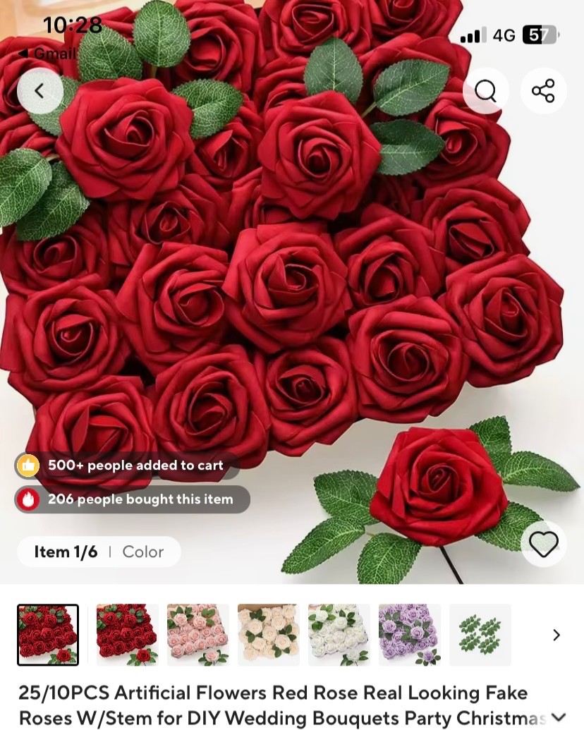 10/20Pcs Artificial Flowers Silk Red Roses Valentine’s Day Home Vase Garden Outd