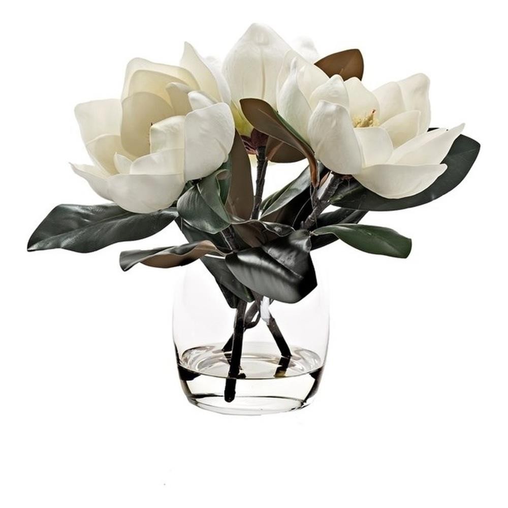 Pemberly Row Contemporary White Eva Magnolia Stems in Tumbler Vase
