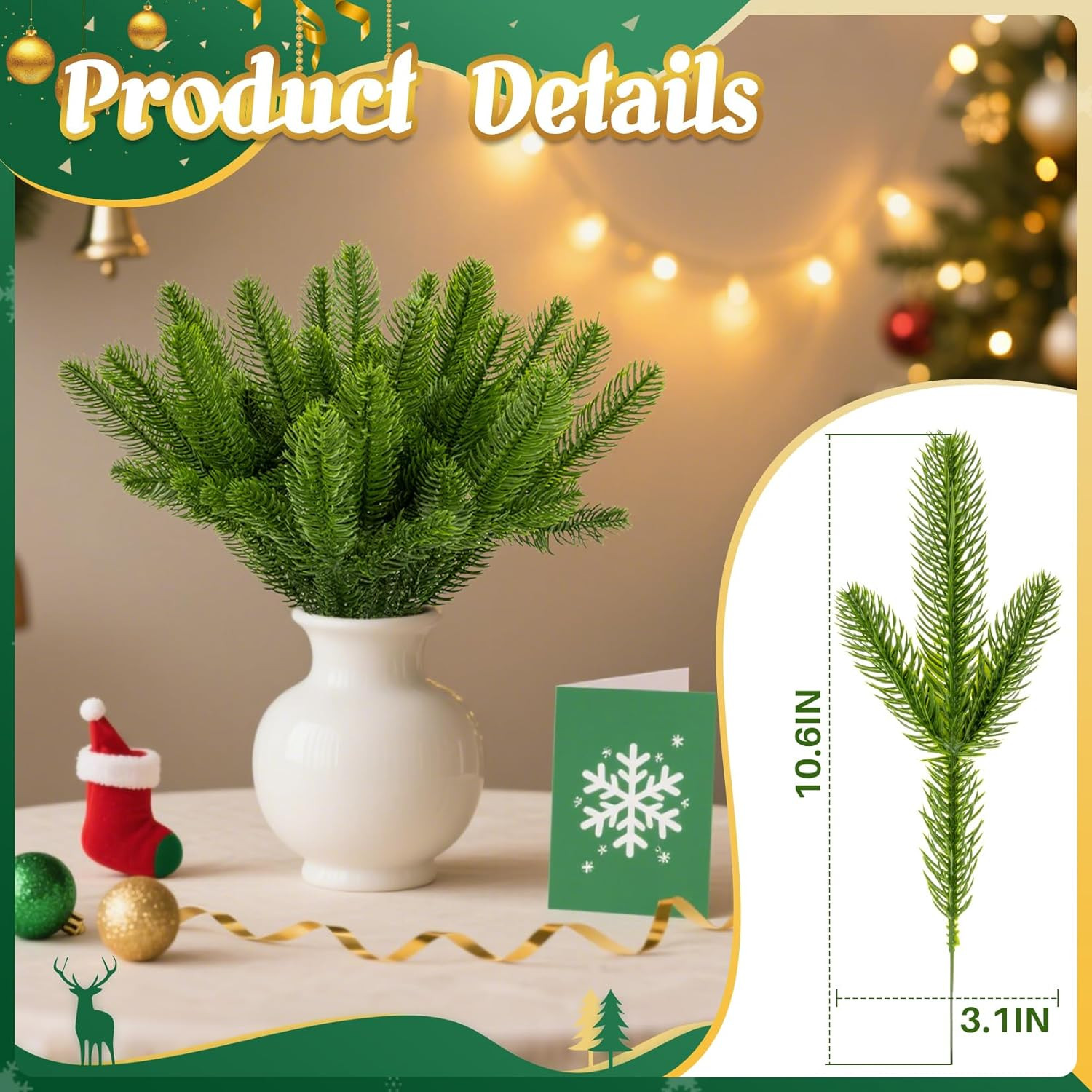 30PCS Artificial Pine Branches – Fake Green Plants Pine Needles DIY Pine Garland