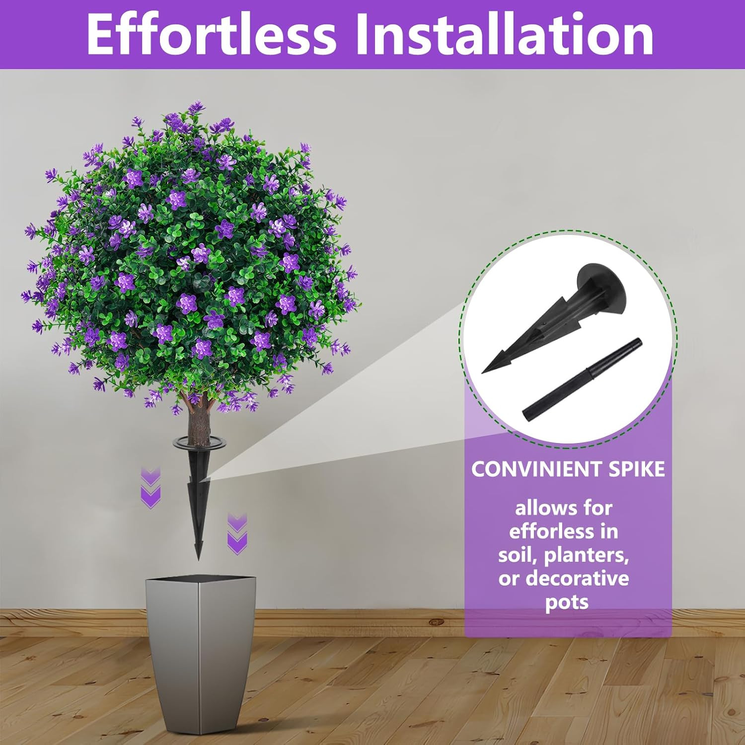 UV Resistant Artificial Purple Flower Topiary Ball Trees – 2 Pack, 16