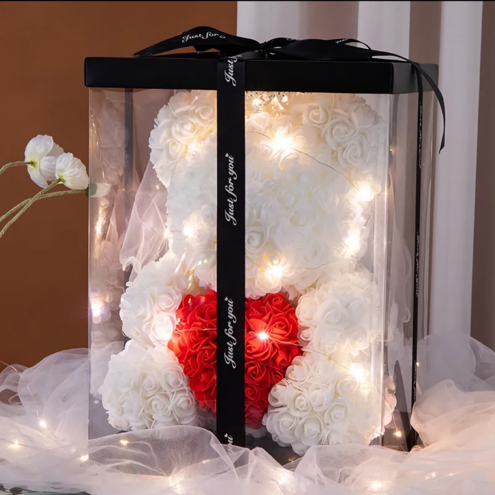 Rose Teddy Bear Gift Box w/ Lights Valentine’s Anniversary Birthday Mothers Day