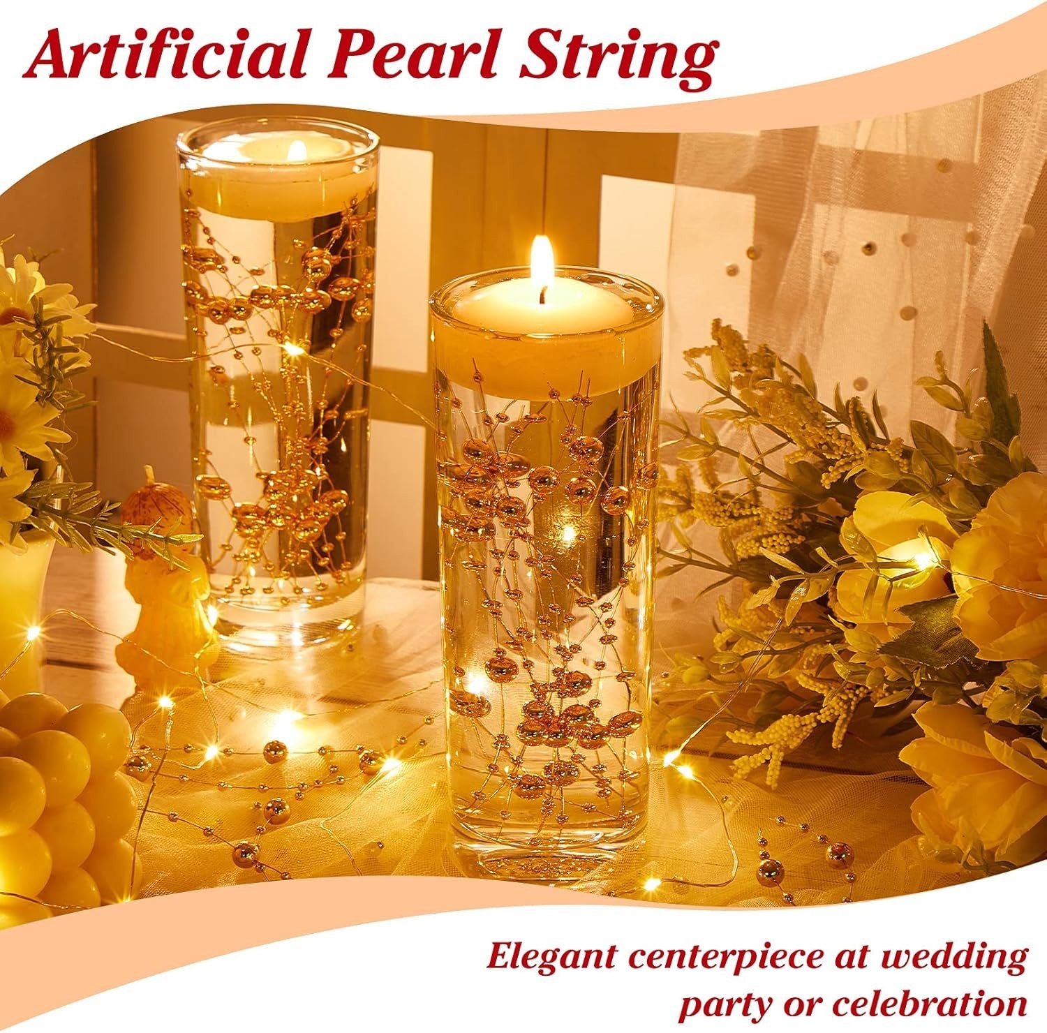48 Pcs Gold Artificial Pearls – Perfect for Floating Candle Decor & Crafting
