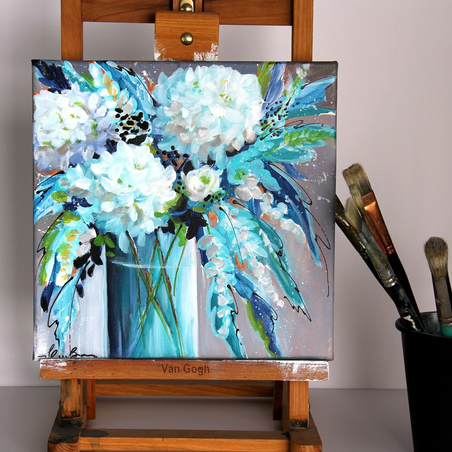 White Contemporary Art Floral on canvas, original painting direct from artist