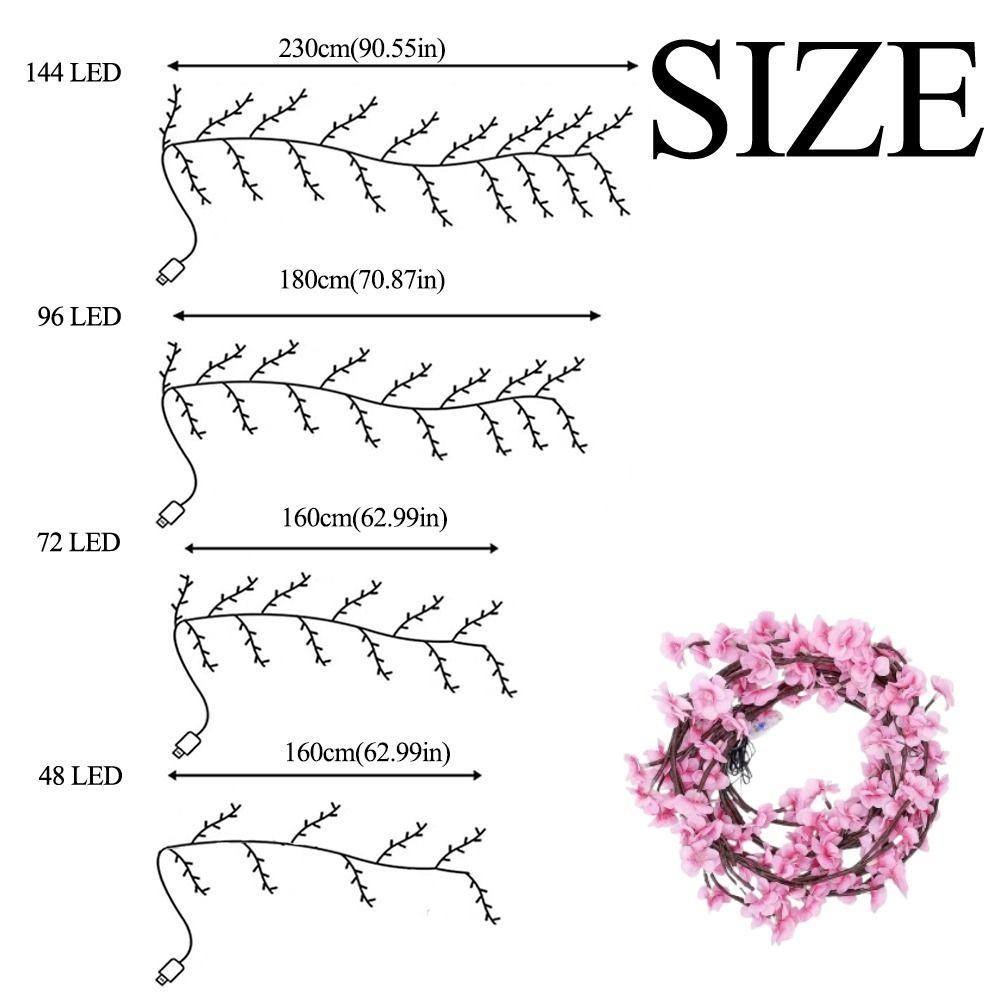 Cherry Blossom Vine LED String Lights Twig Garland Wall Door Home Christmas Deco