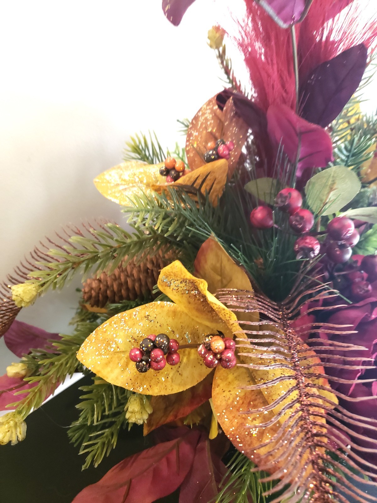 Burgundy Fall Floral Centerpiece, Autumn Table Decor, Rustic Thanksgiving Floral