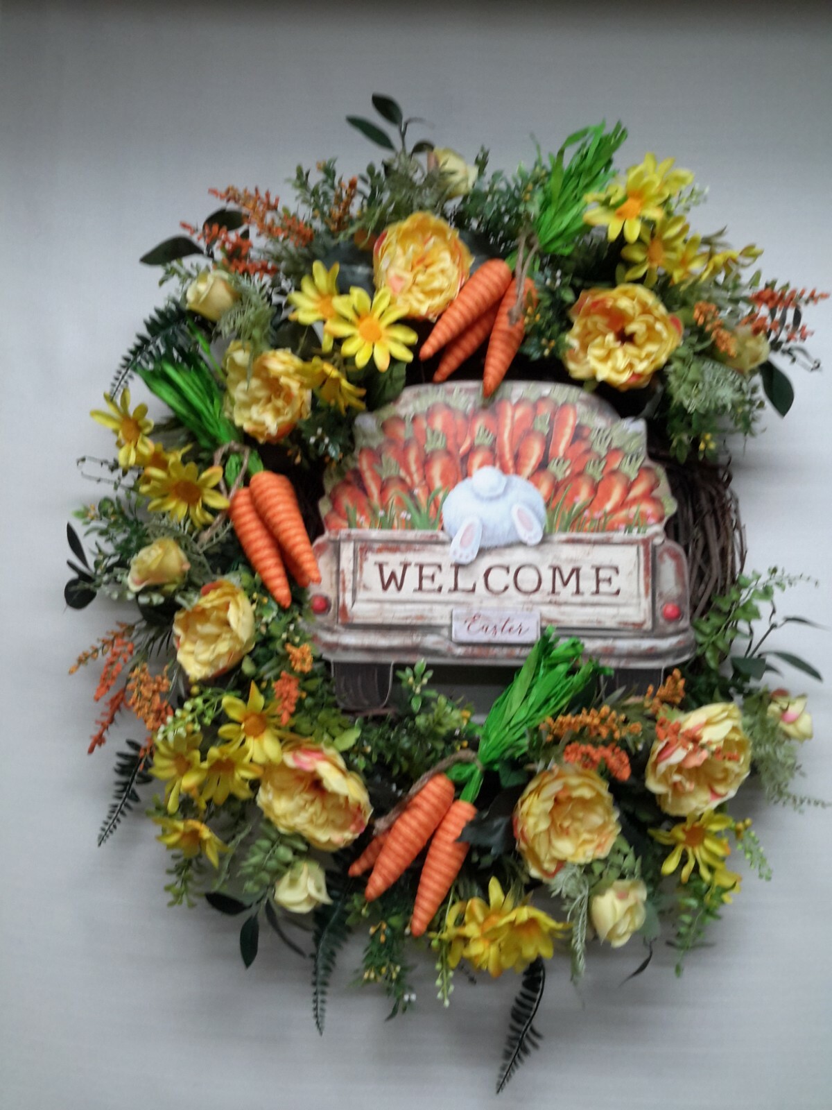 Flower Door Wreath Spring Summer Carrot Vegetable Garden Decor Easter Bunny