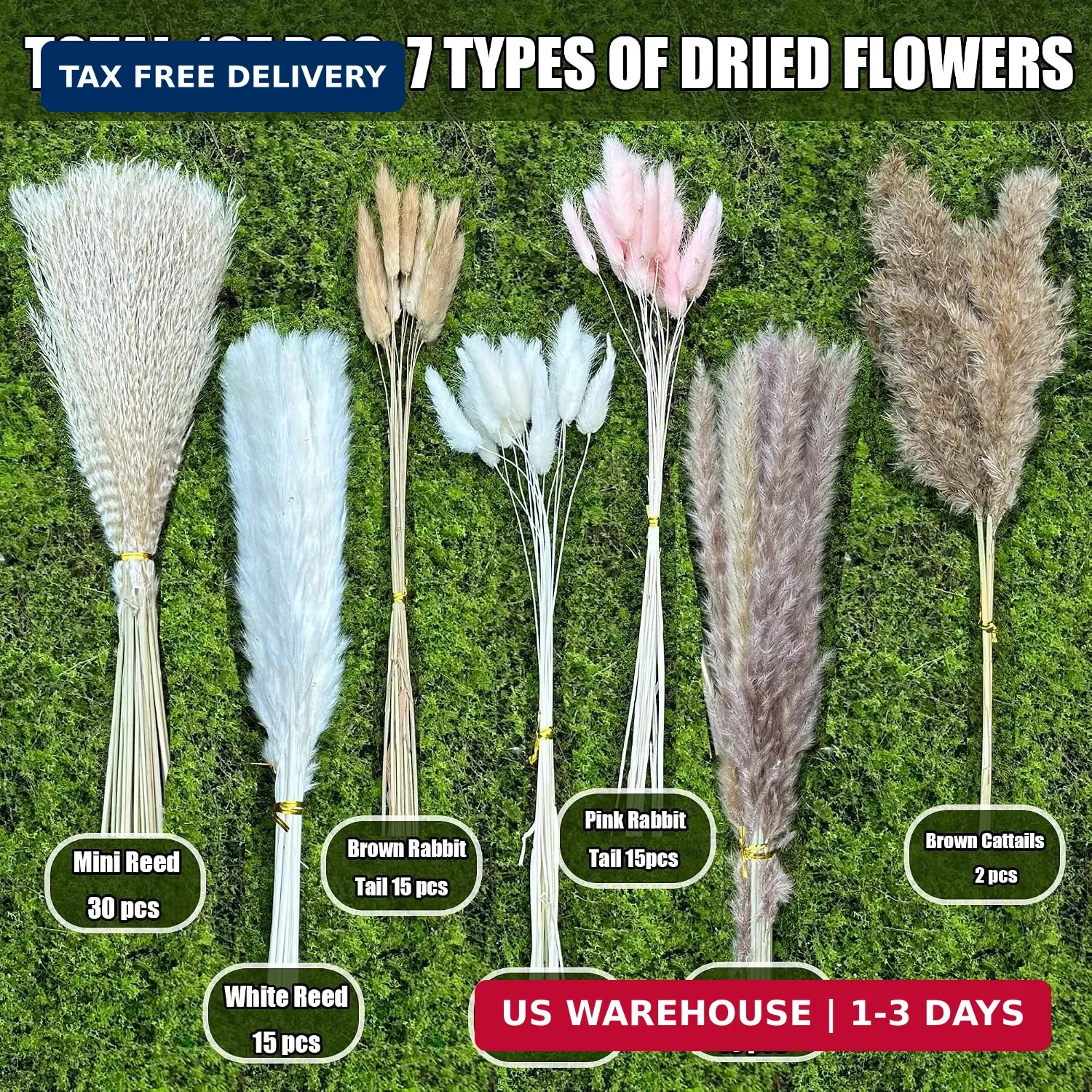 Dried Pampas Grass Decor 107 pcs Boho Home Decor 17 Inch Natural Dried Flower Bo