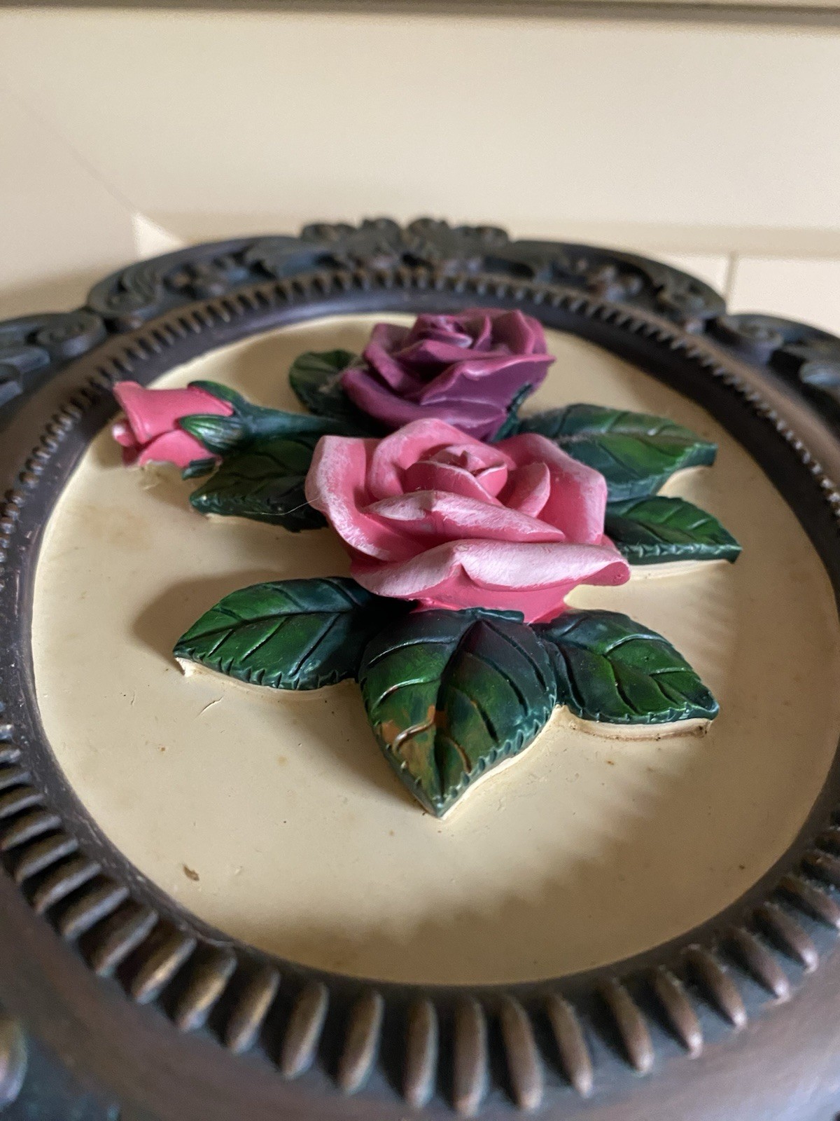 Vintage Rose Floral Wall Hanging Plaques Shabby Chic Cottagecore Decor Set Of 2