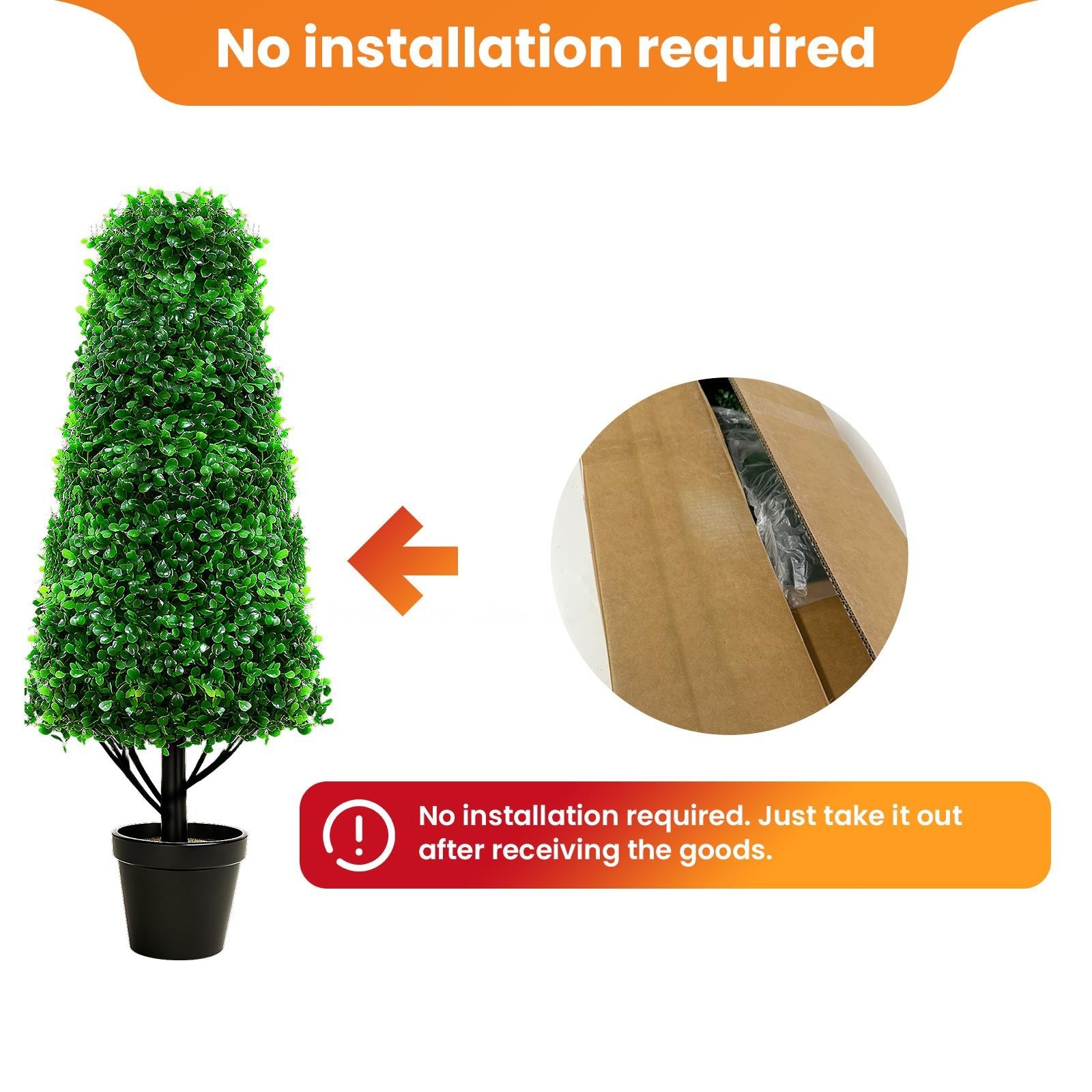 2PCS 4FT Fake Boxwood Topiary Trees Potted Plants with Black Planter for Home