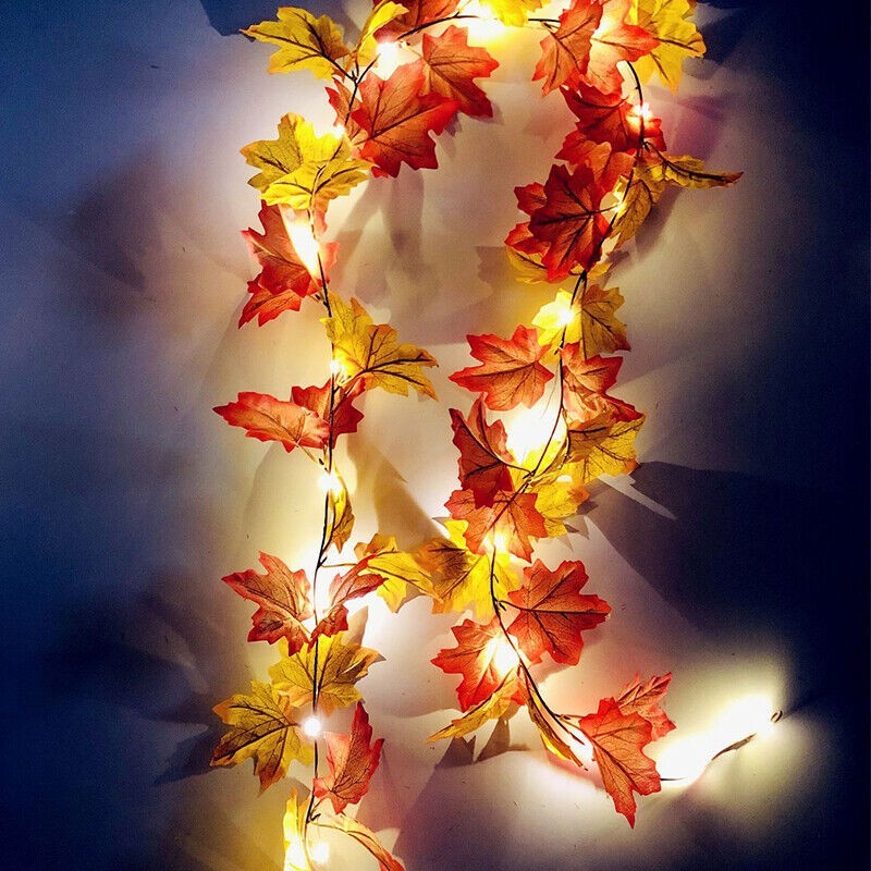 Autumn Fall Maple Leaves LED Lights Hanging Plant Halloween Artificial Flowers