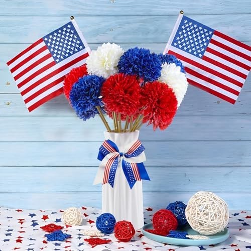 Rowfad 12 Pcs Artificial Chrysanthemums Flowers Patriotic Flowers 4th of July…