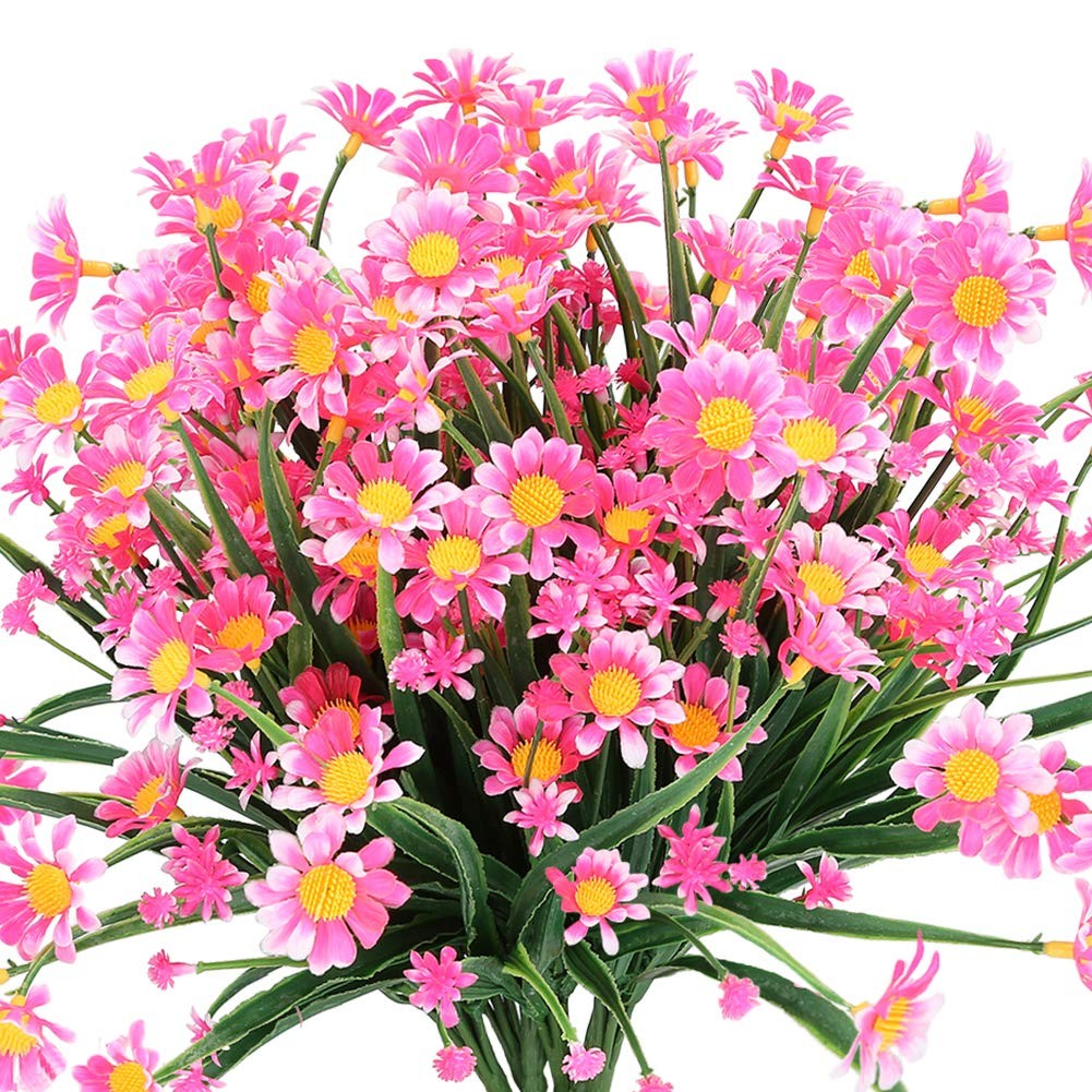 UV Resistant Artificial Daisies 4 Bundles of Faux Flowers for Indoor &