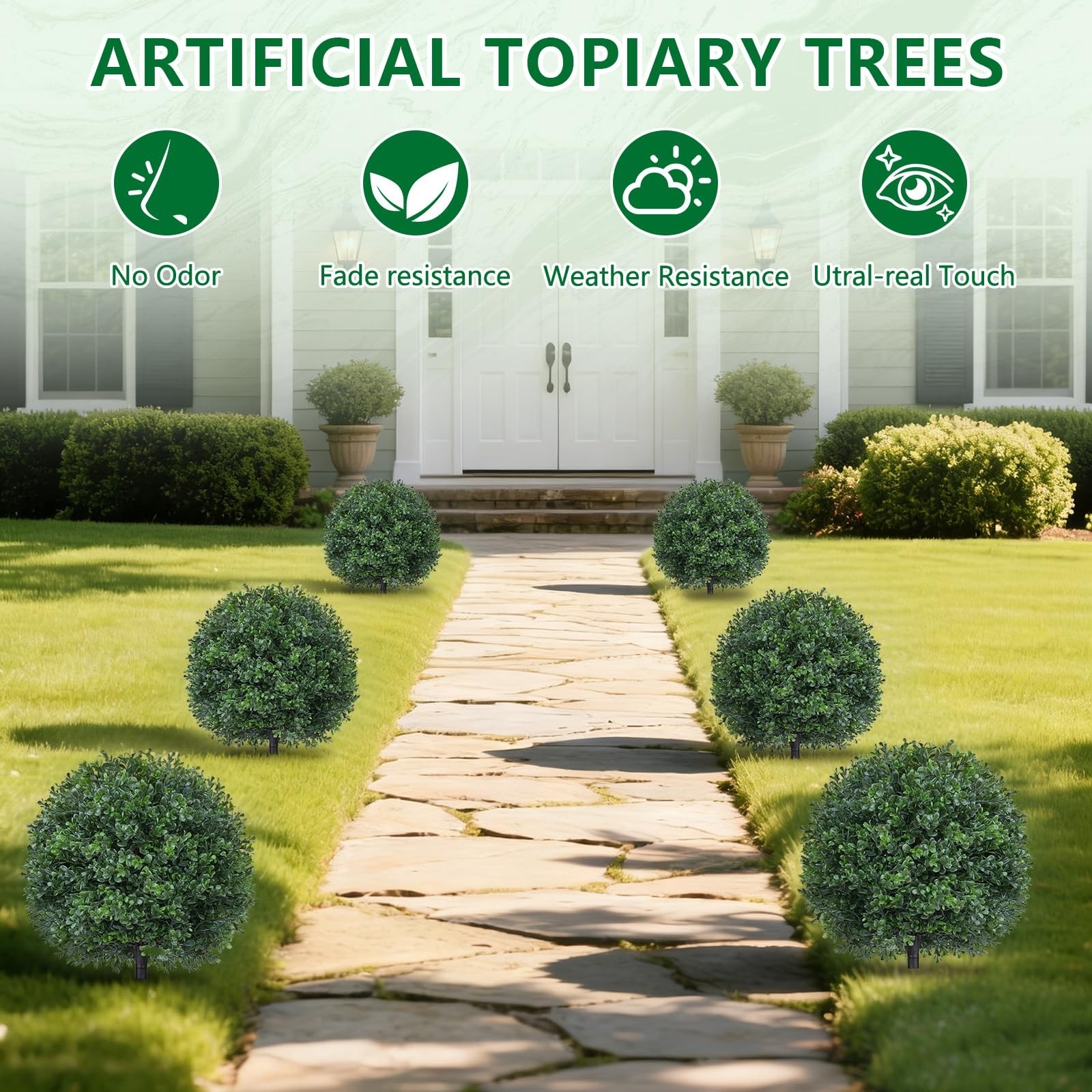 2 Pack Artificial Boxwood Topiary Trees – UV Resistant Faux Pine Shrubs for Indo