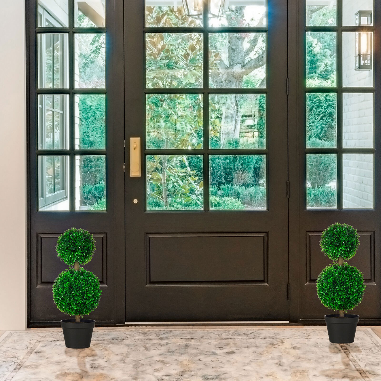 2 Pack Artificial Boxwood Topiary Ball Trees for Indoor Outdoor