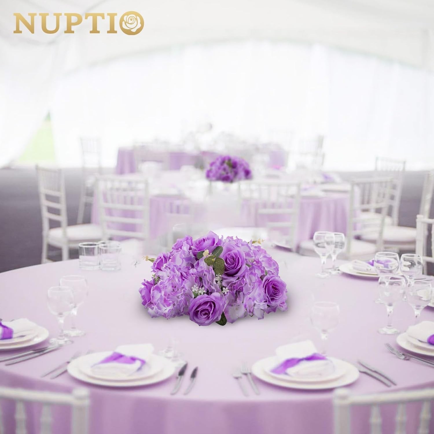 NEW 2 Purple 14.2″ Artificial Flower Balls Centerpieces for Wedding S2-1