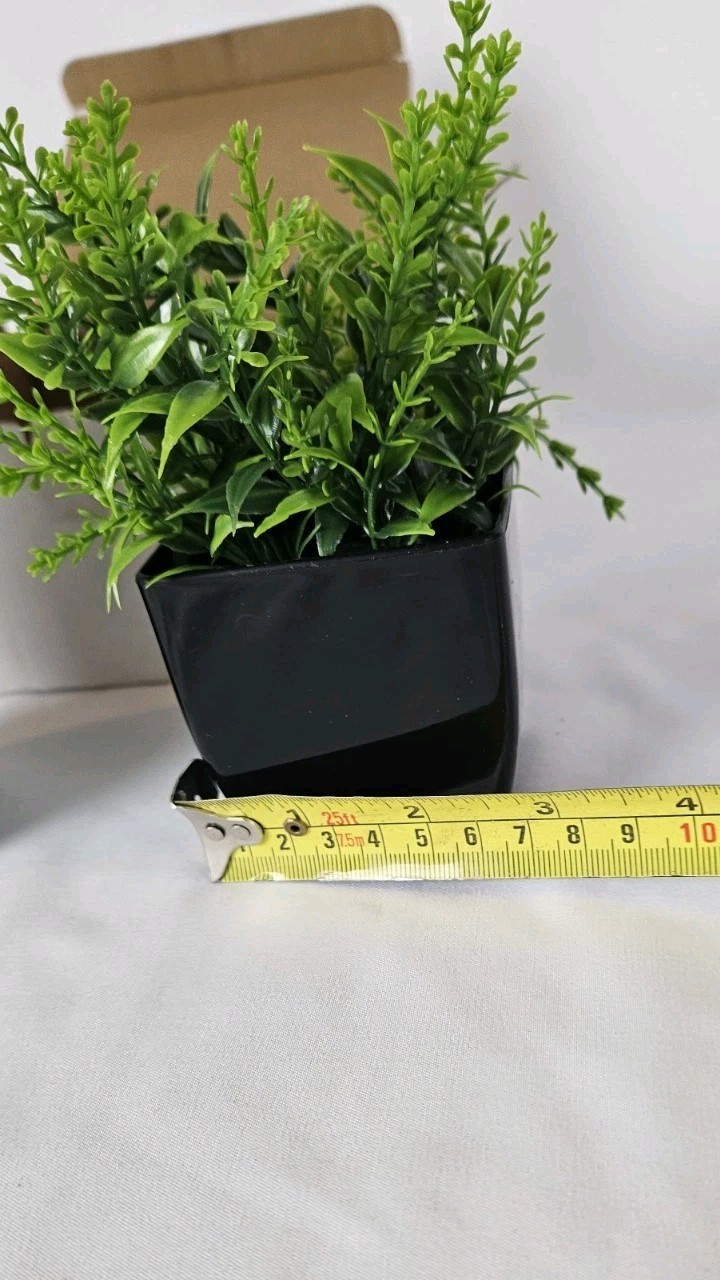 2 Small Green Faux Succulents In Black Pot 6″ X 3″