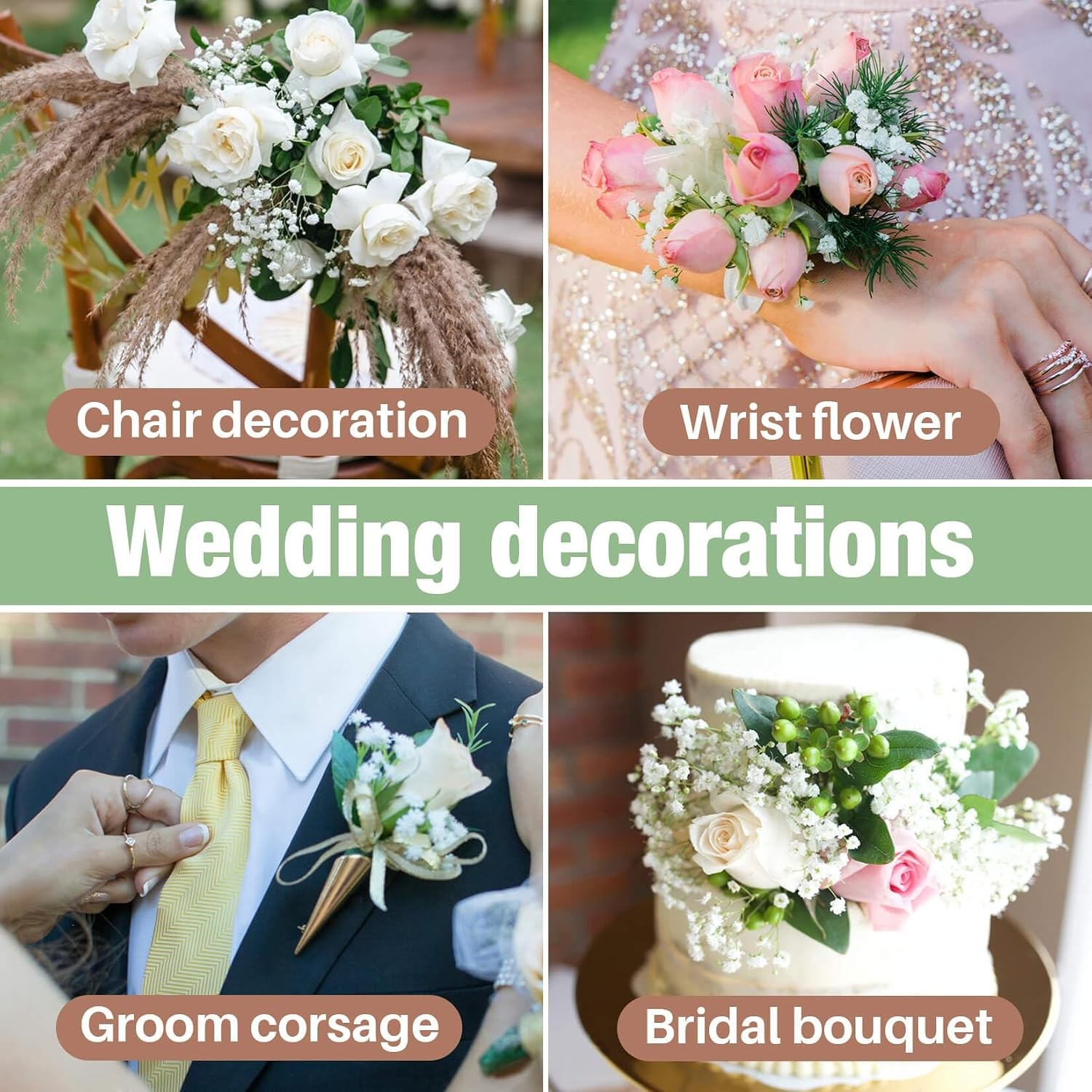 10 Baby Breath Artificial Flowers – 7.6″ Babies Breath Flowers Artificial Faux