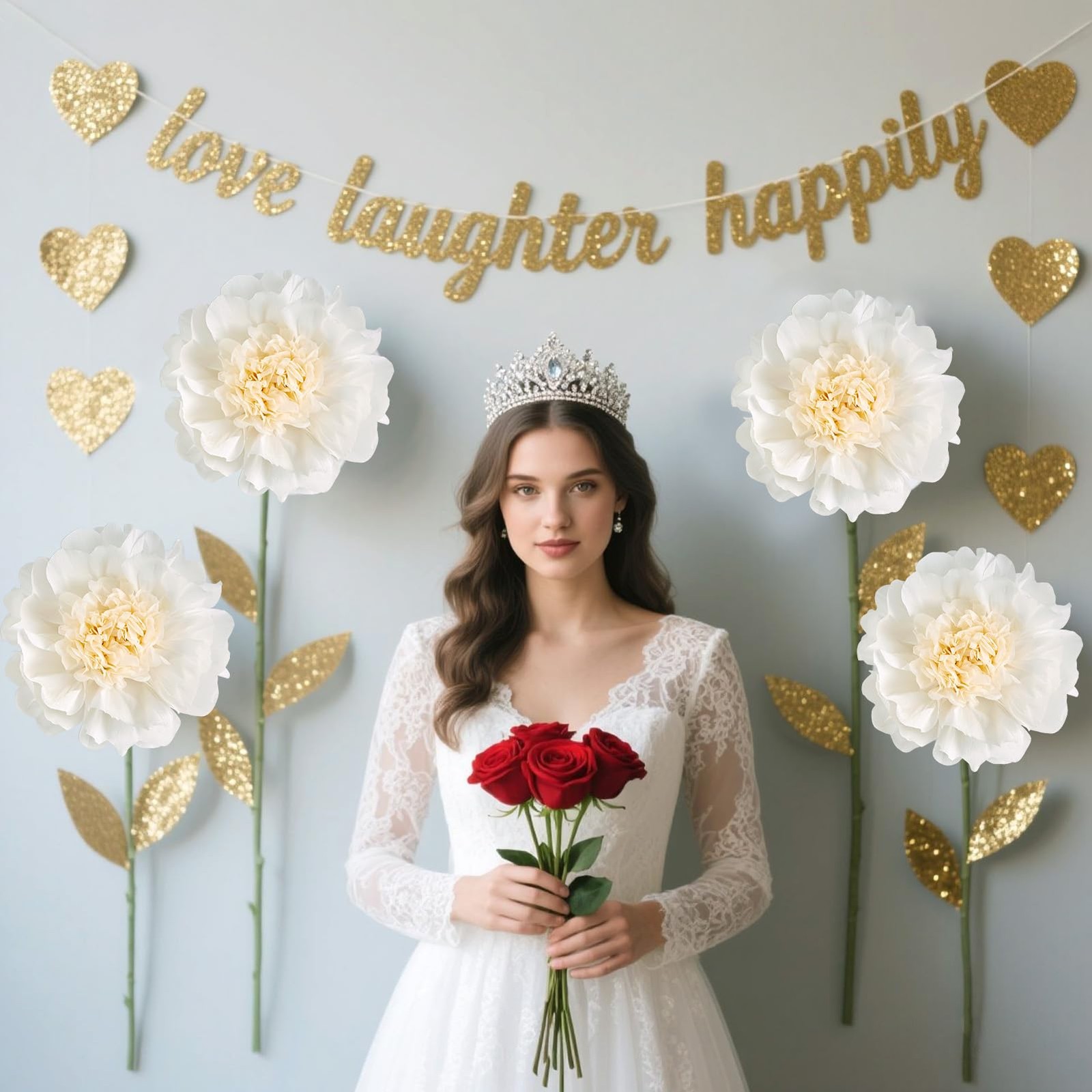 12 PCS White Paper Flowers 12 Inch Giant Tissue Crepe Artificial Large Wall