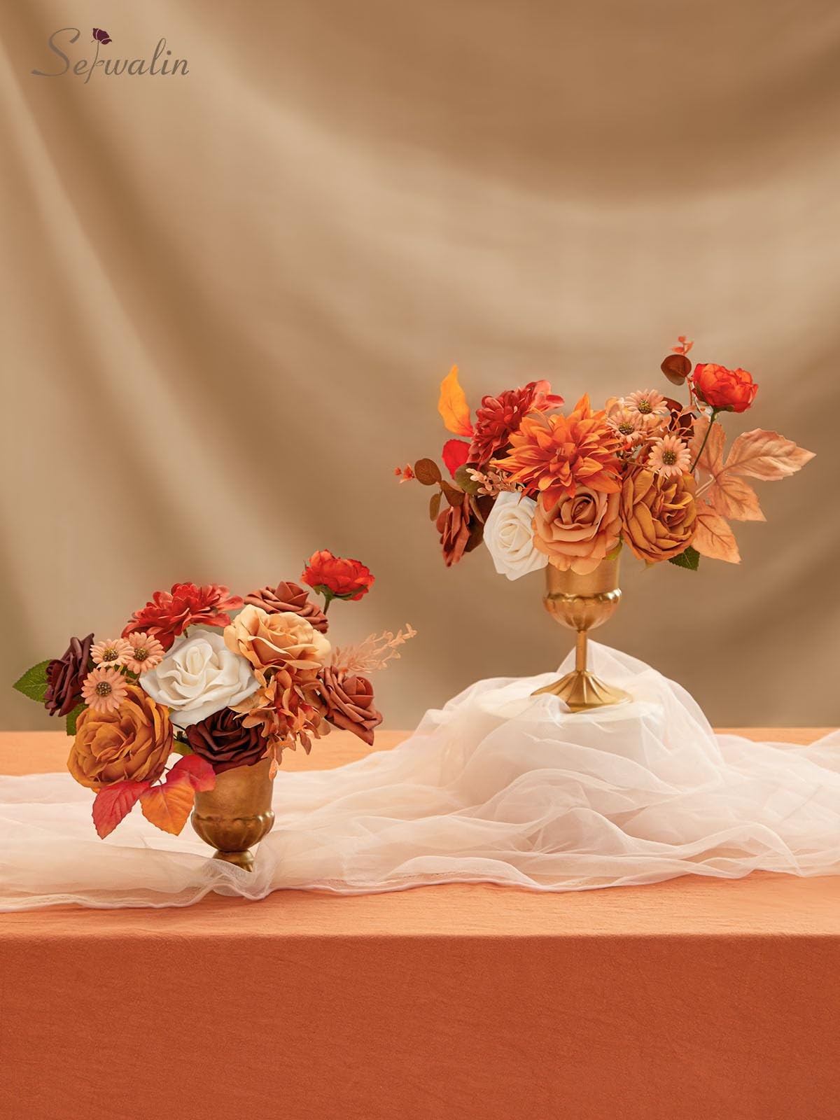 Burnt Orange Artificial Fake Cake Flowers for DIY Wedding Bridal Bouquet