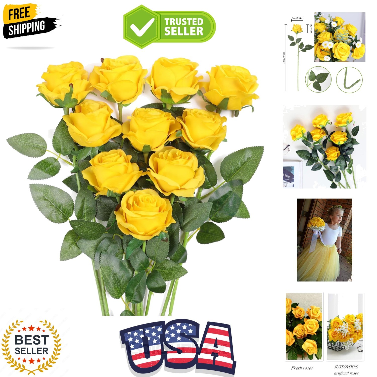 10Pcs Artificial Roses Flowers, Realistic Blossom Roses, Real Touch Silk Rose…