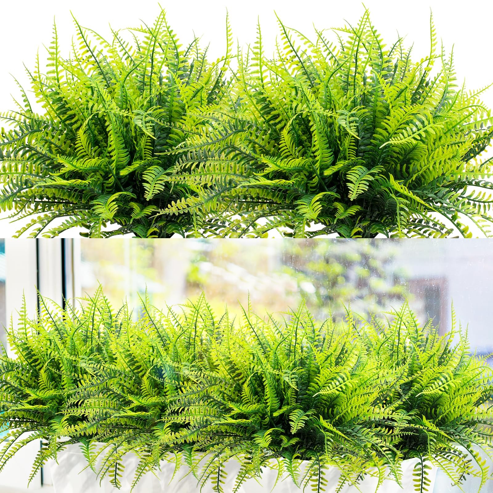 12 Bundles Artificial Boston Ferns Fake Plants Outdoor Greenery Stems Faux Sh…