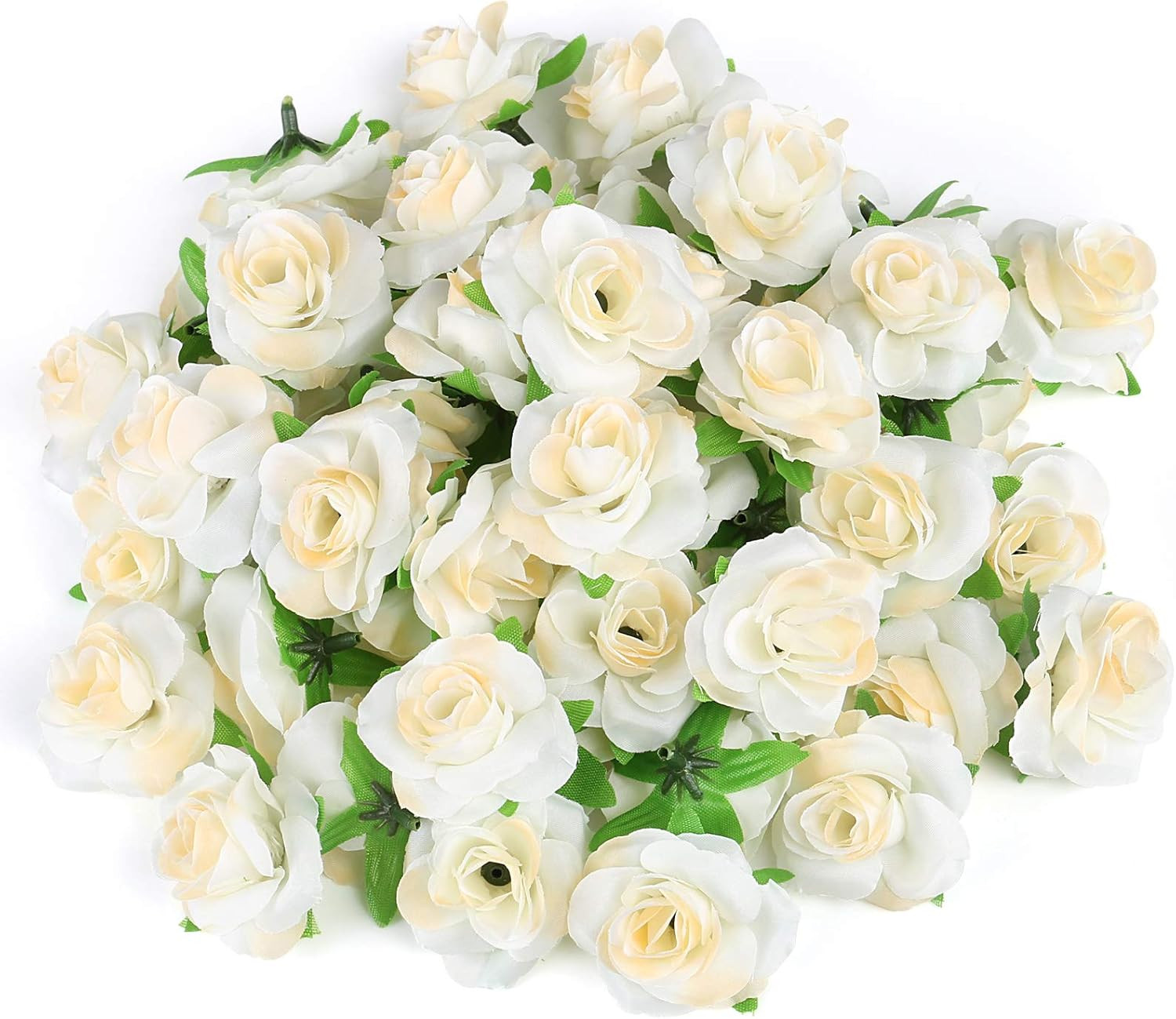 50PCS Mini Cream White Roses Artificial Flowers, 1.6″ Small Silk Fake Roses | Ro