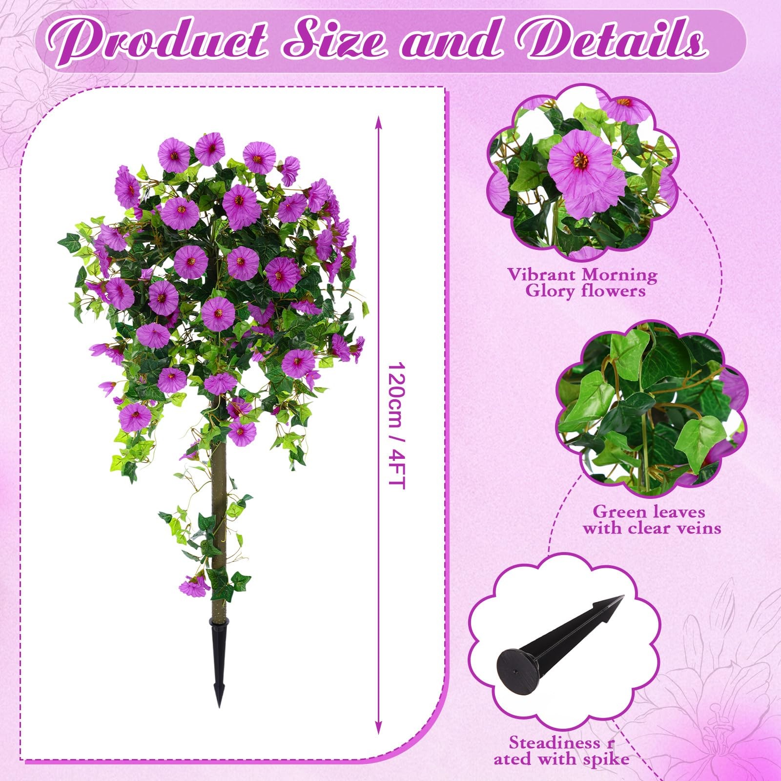 2 Pack Artificial Trees Faux Flowers 4Ft Tall Faux Morning Glory Trees with G…