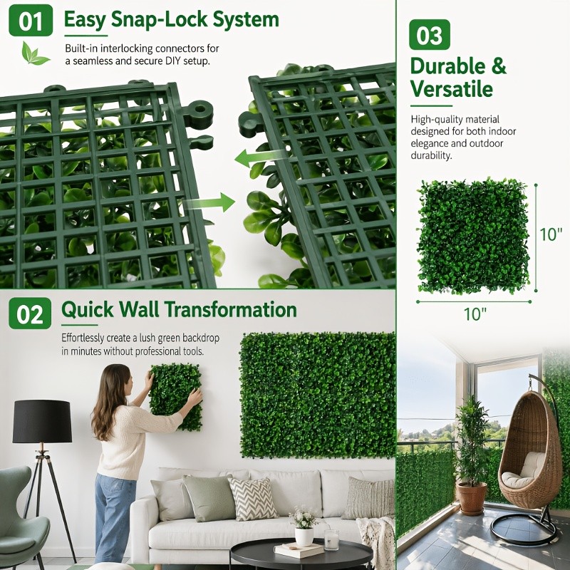[Indoor Outdoor Decor] 10pcs Artificial Boxwood Hedge Wall Panels: 10 X 10In