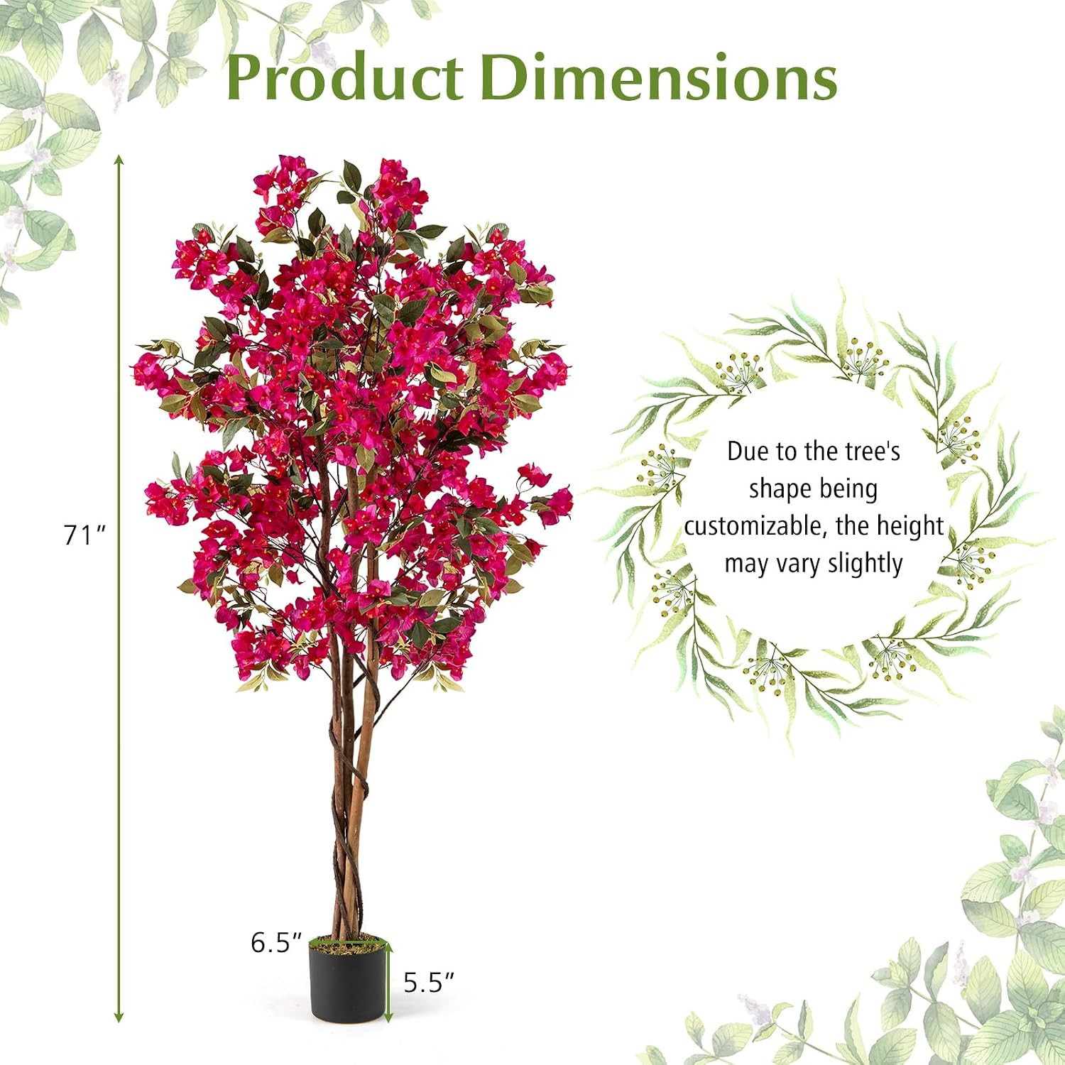 6 FT Bougainvillea Artificial Tree, Faux Flower Tree in Pot with 910 Flowers, 10