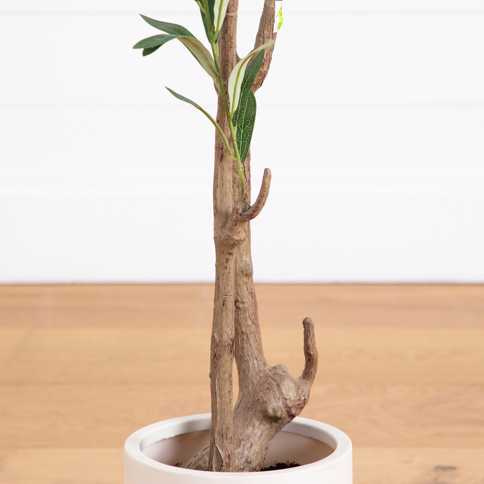 Nearly Natural 7ft Artificial Minimalist Olive Tree in White Decorative Planter
