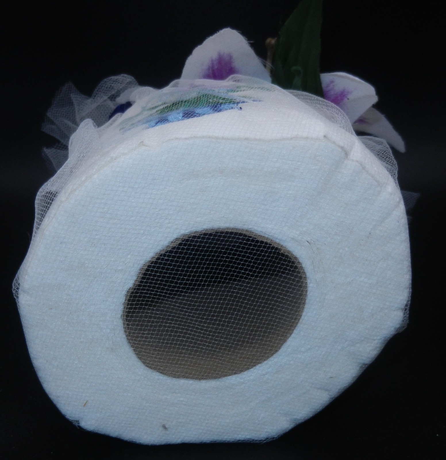 Potted Lily Plant Embroidered Toiletpaper Roll wrapped in Tulle w/Lily on top!