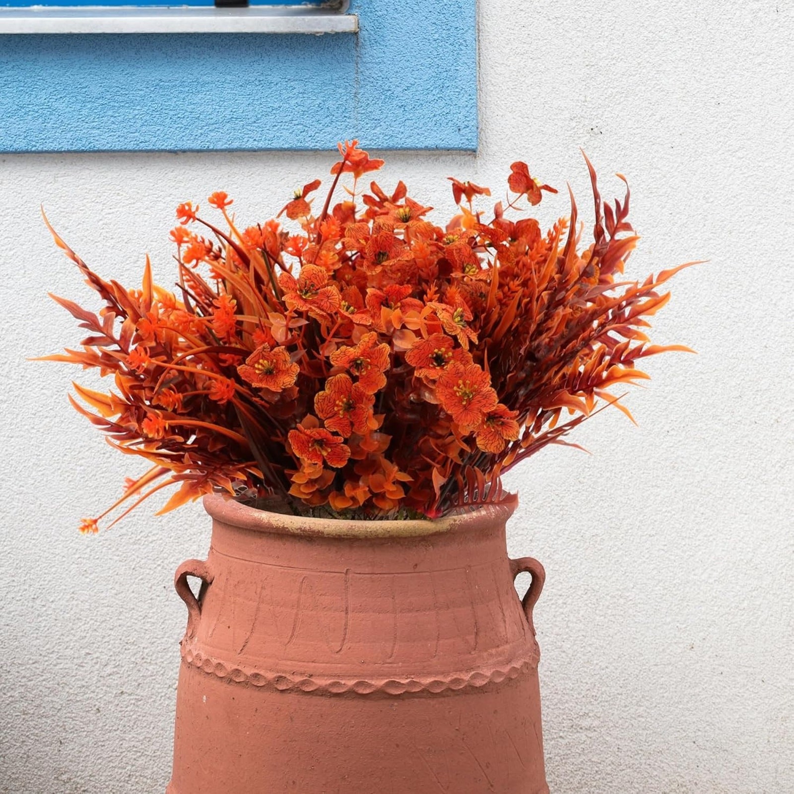 16 Bundles Faux Fall Mums Flowers Plants UV Resistant Mixed Orange